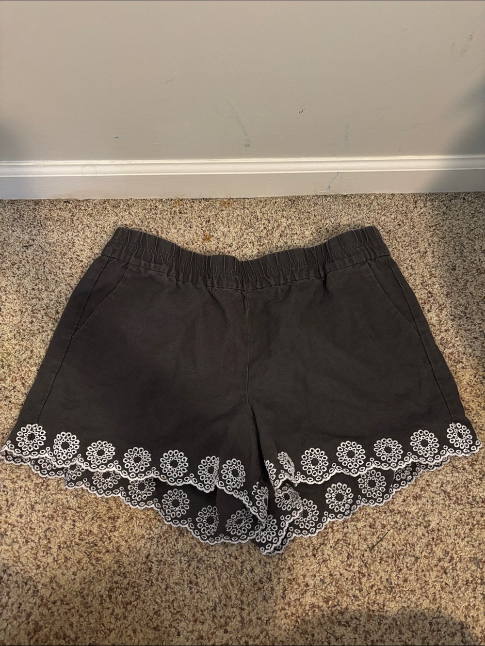 J. Crew Black High-Waist Eyelet Hem Shorts
